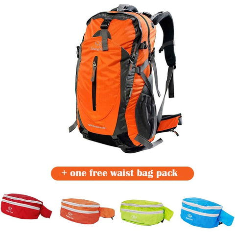 Foldable Hiking Backpack Lightweight Travel Outdoor Camping Daypack with a Waist Bag Pack, Orange - Bosonshop