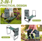 Garden Kneeler and Seat Button Folding Heavy Duty Gardening Bench with EVA Foam Kneeling Pad & Pouch
