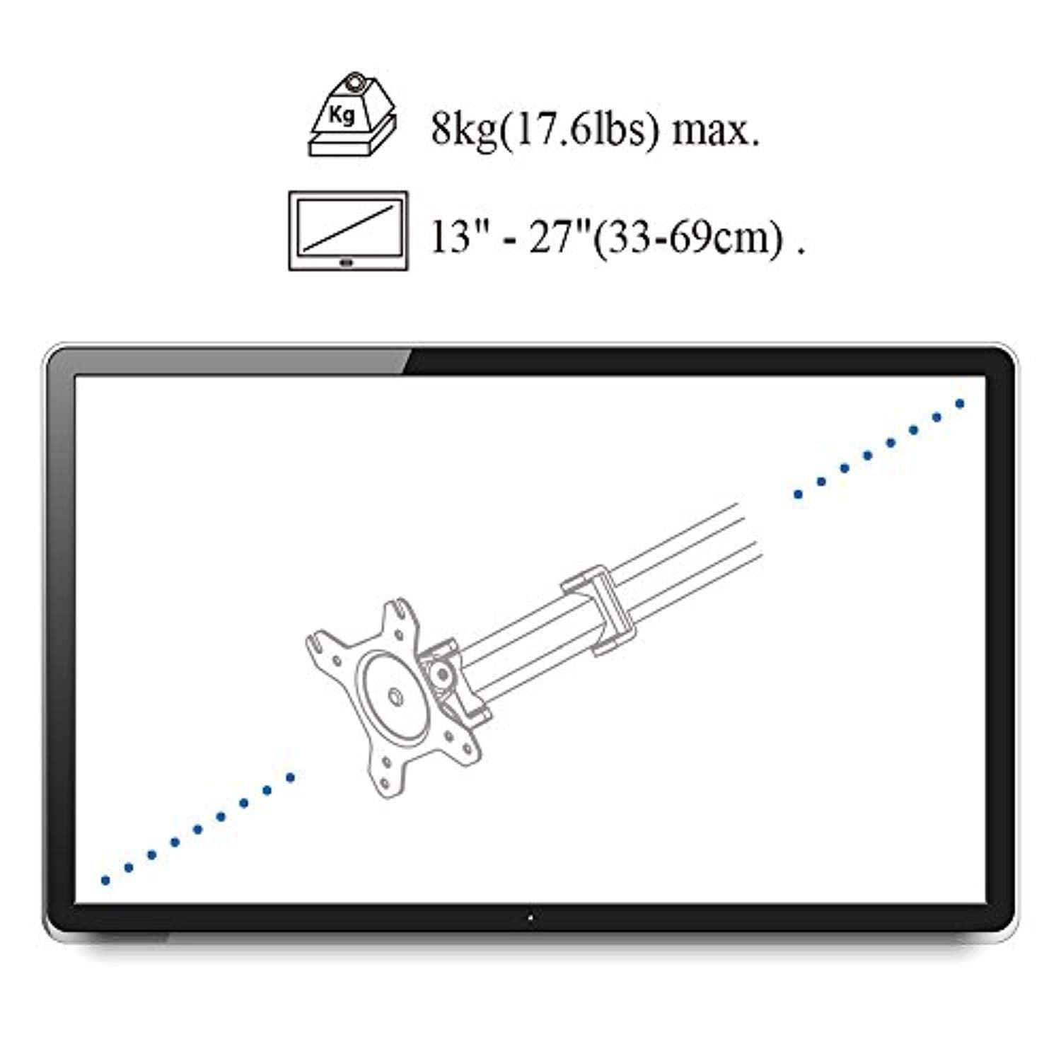 Bosonshop Single LCD Monitor Stand,Adjustable Lift Engine Arm Mount,Suitable for13”-27”Computer Monitor