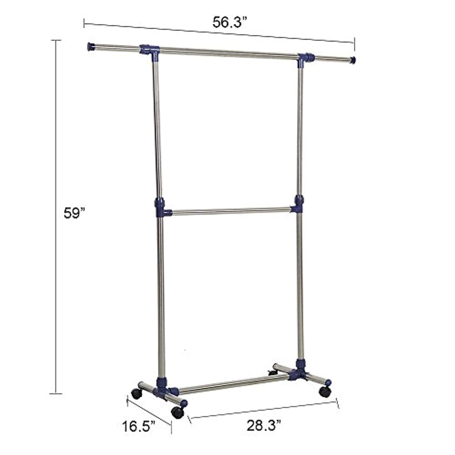 Bosonshop Single Rail Adjustable Clothes rack Lightweight Sturdy Hanging Garment Rack With Wheels