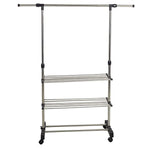 Bosonshop Single Rail Adjustable Clothes Rack Hanging Rack With Wheels and Shelves