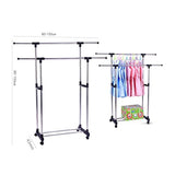 Bosonshop Double Rods Adjustable Clothes Rack Rolling Garment Rack with Shoe storage and Bottom Wheels