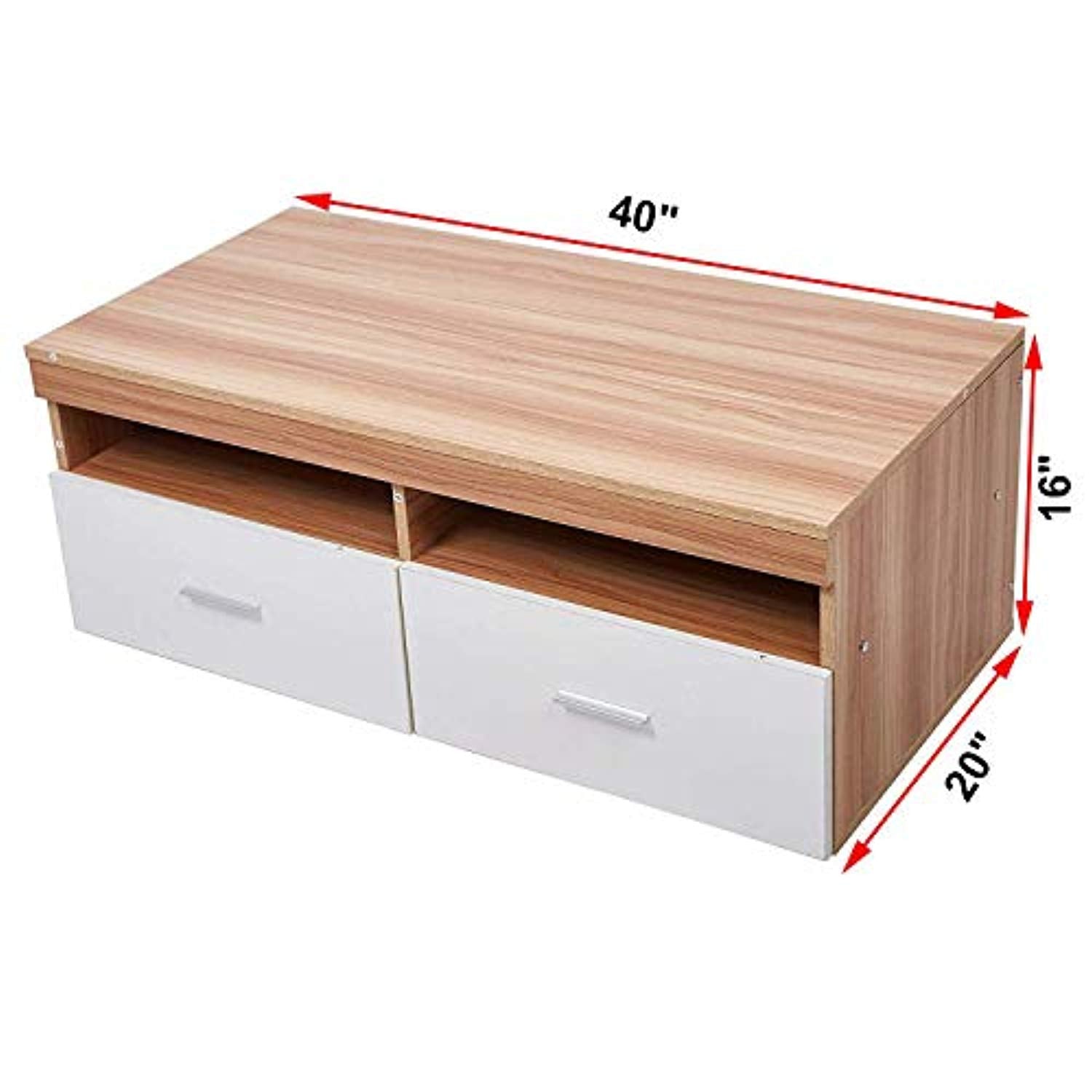 Bosonshop Wood Coffee Table with Drawers & Storage Compartments, for Living Room, Oak&White