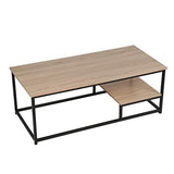 Bosonshop Coffee Table Nordic Style Rectangular Cocktail Table Wood Top Black Metal Box Frame with Storage Shelf