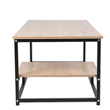 Bosonshop Coffee Table Nordic Style Rectangular Cocktail Table Wood Top Black Metal Box Frame with Storage Shelf
