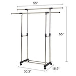 Bosonshop Adjustable Double Rail Heavy Duty Garment Rack Clothes Rack with Wheels Free Standing Black