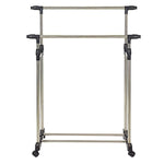 Bosonshop Adjustable Double Rail Heavy Duty Garment Rack Clothes Rack with Wheels Free Standing Black