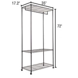 Bosonshop Garment Rack with Top and Bottom Shelves with Wheels,Black (72 inch)