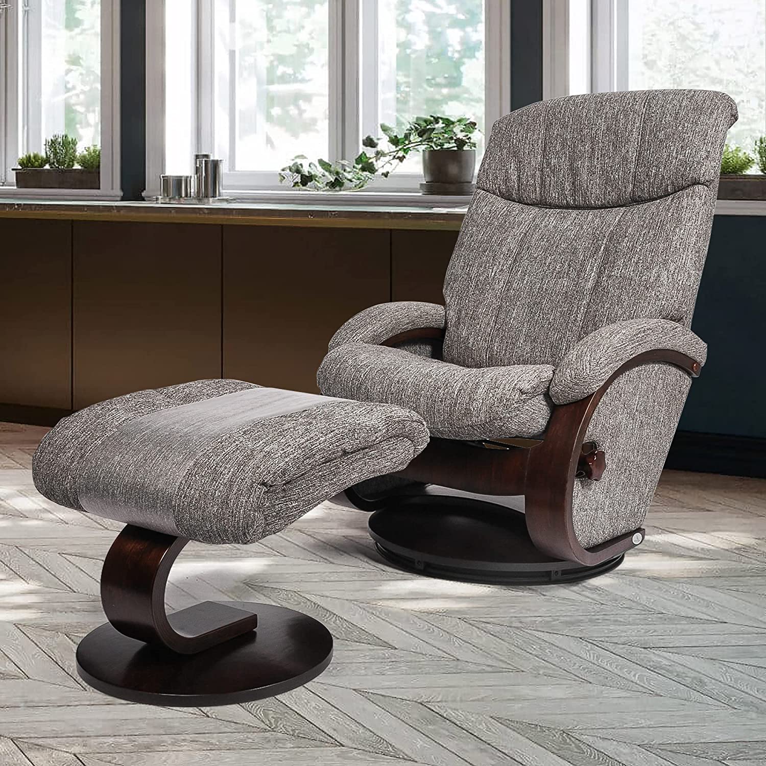 Modern Grey Swivel Recliner Chair with Ottoman Set for Ultimate Comfort and Style