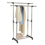 Bosonshop Adjustable Double Rail Heavy Duty Garment Rack Clothes Rack with Wheels Free Standing Black