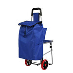 Bosonshop 2 in 1 Folding Shopping Cart with Built-in Seat,Utility Cart on Wheels for Grocery