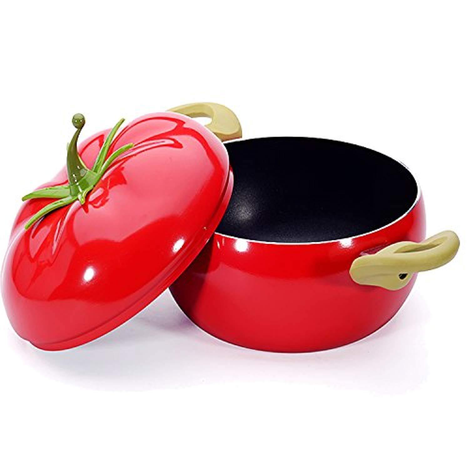 Bosonshop 3 Quart Pot Tomato Shape Sauce Pan With Cover Stainless Steel Aluminium, Red