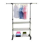 Bosonshop Single Rail Adjustable Clothes Rack Hanging Rack With Wheels and Shelves