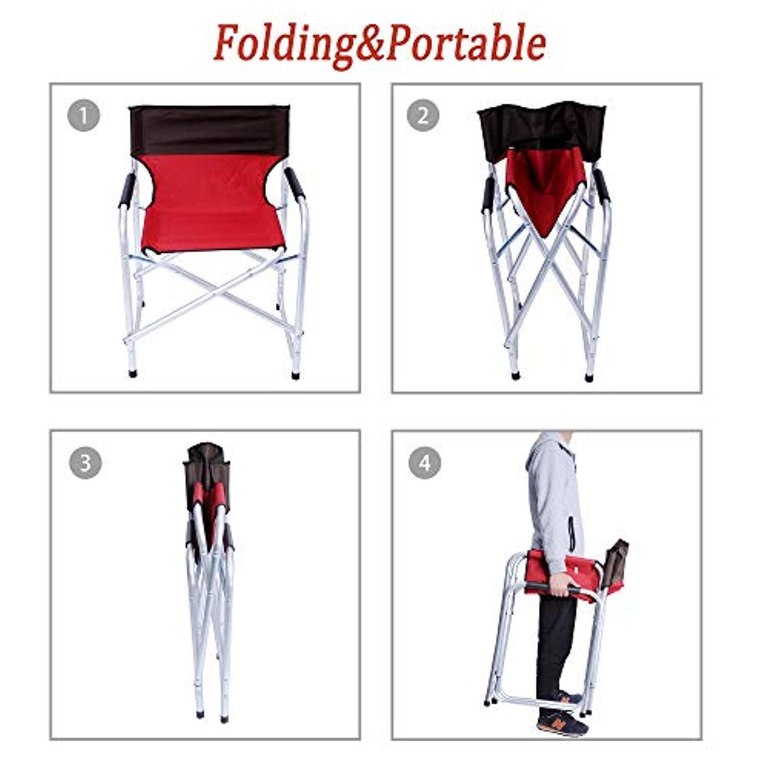Bosonshop Folding Director's Chair Portable Aluminum Camping Chairs with Armrest for Outdoor Activity