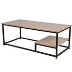 Bosonshop Coffee Table Nordic Style Rectangular Cocktail Table Wood Top Black Metal Box Frame with Storage Shelf