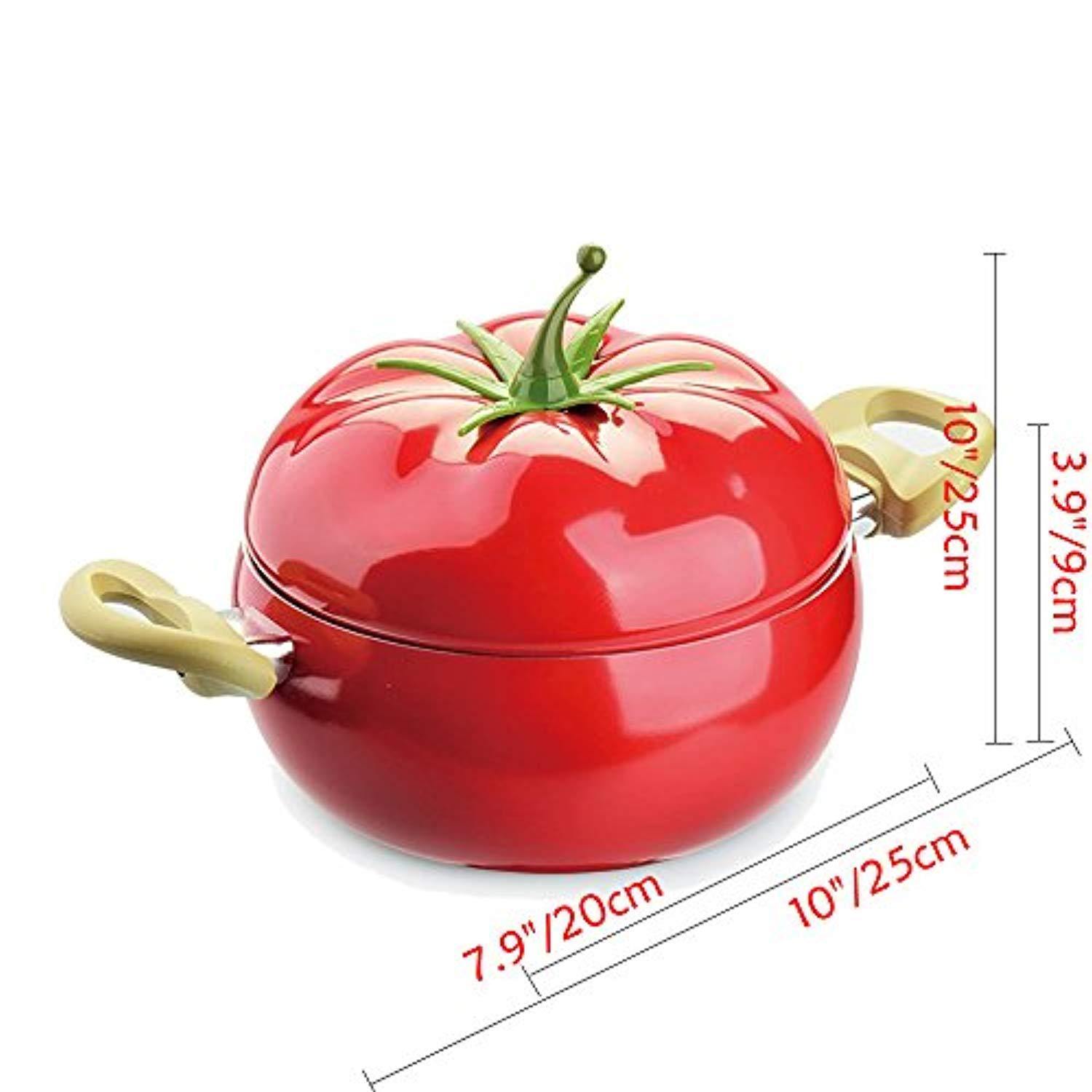 Bosonshop 3 Quart Pot Tomato Shape Sauce Pan With Cover Stainless Steel Aluminium, Red