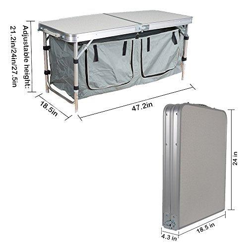 Bosonshop Portable Folding Table with 2 Storage Organizer, Aluminum Lightweight Height Adjustable Table for Camping