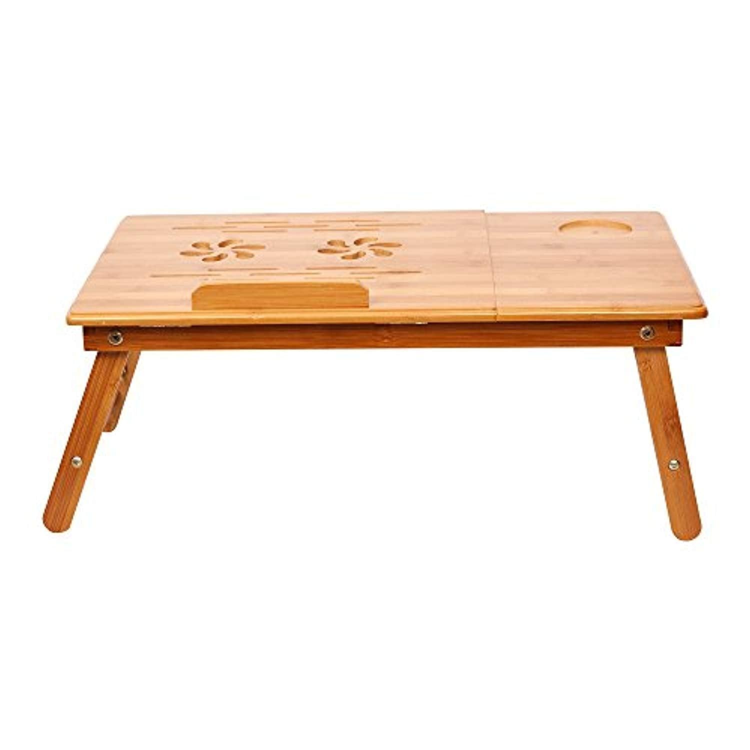 Bosonshop Adjustable Bamboo Laptop Desk Foldable Breakfast Table with Tilting Top Drawer,Eco Friendly