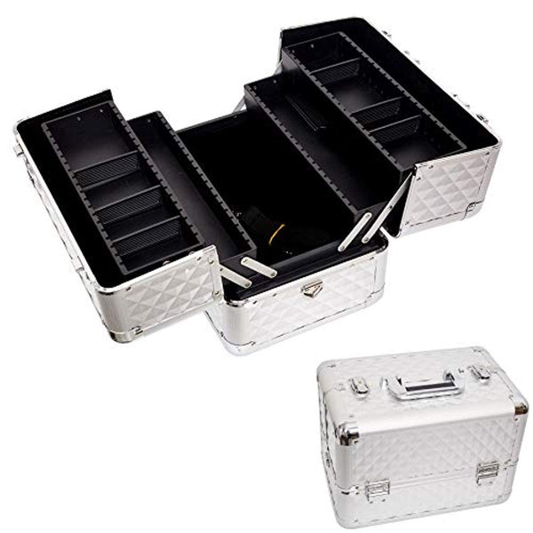 Professional Makeup Train Case with 4 Sliding Trays and Adjustable Dividers with 2 Lock&Keys,Silver
