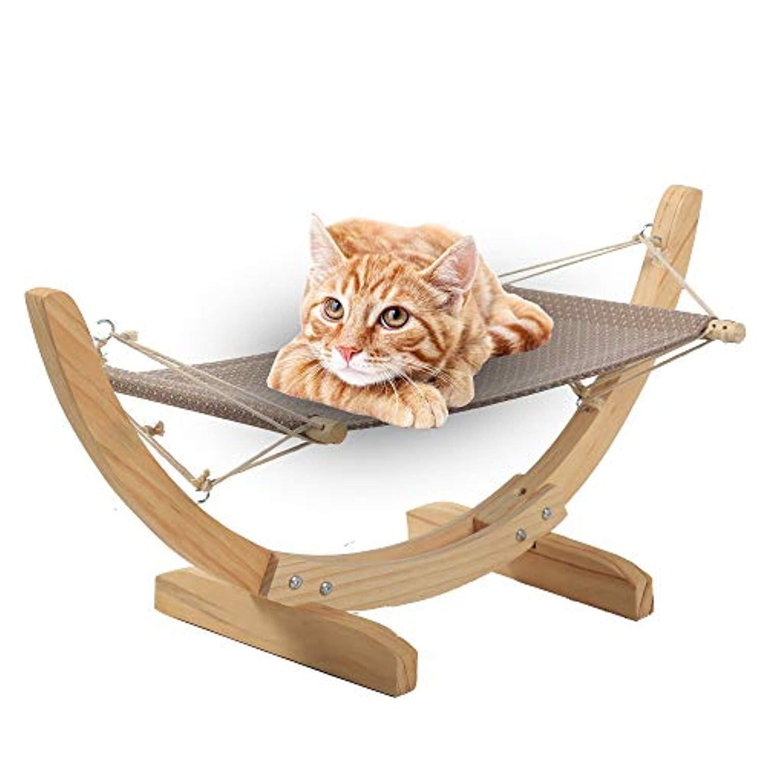 Bosonshop Cat Hammock Bed Wood Comfortable Hanging Lounger for Cats and Small Dogs