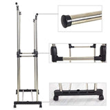 Bosonshop Adjustable Double Rail Heavy Duty Garment Rack Clothes Rack with Wheels Free Standing Black