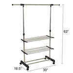 Bosonshop Single Rail Adjustable Clothes Rack Hanging Rack With Wheels and Shelves