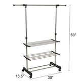 Bosonshop Single Rail Adjustable Clothes Rack Hanging Rack With Wheels and Shelves