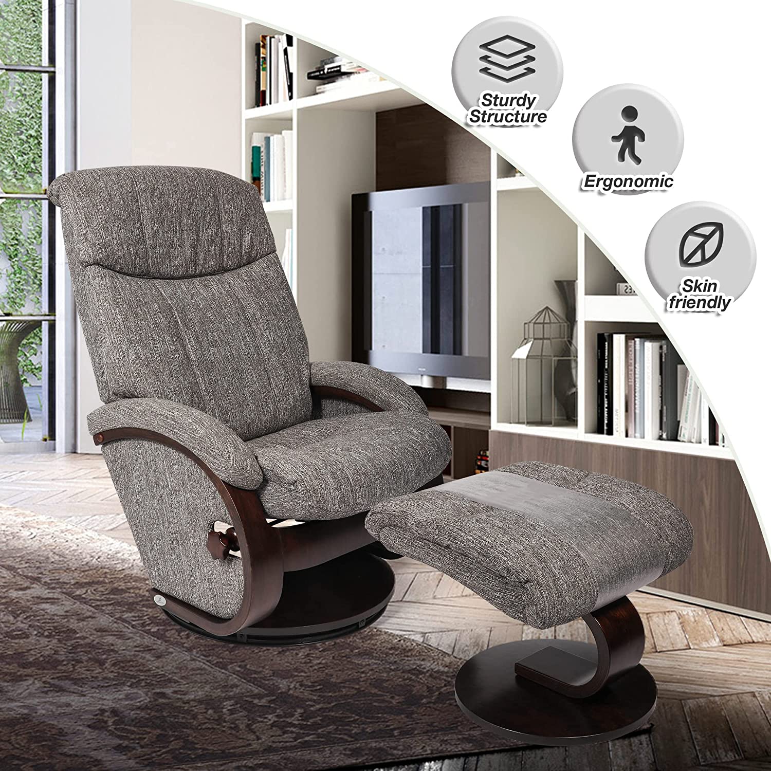 Modern Grey Swivel Recliner Chair with Ottoman Set for Ultimate Comfort and Style
