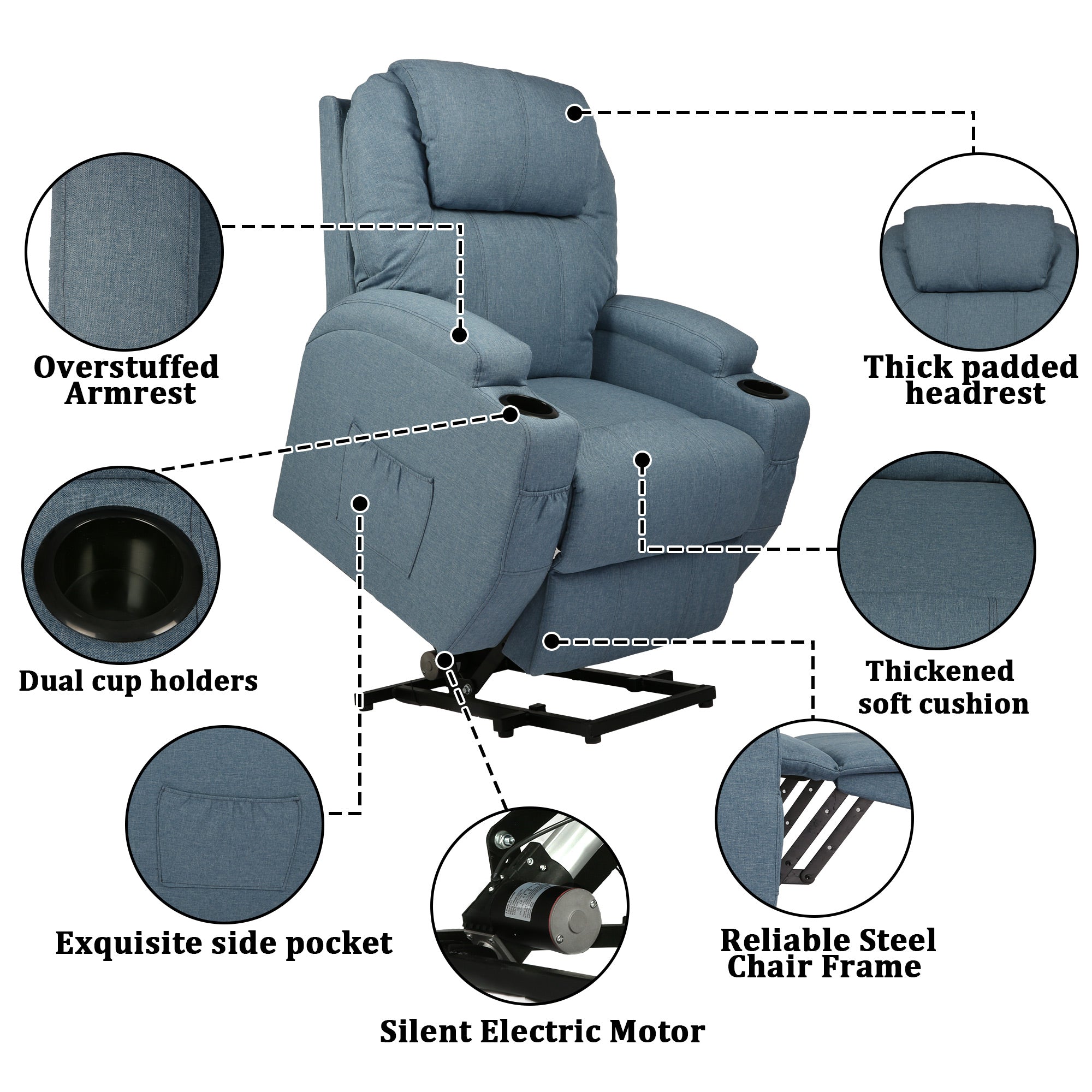 Power Lift Recliner Chair, Electric Full Body Massage Chair for Elderly with Massage and Heat, Blue