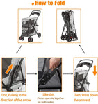 Folding Premium Double Dog & Cat Stroller Pet Stroller With Travel Carrier Cage, Grey - Bosonshop
