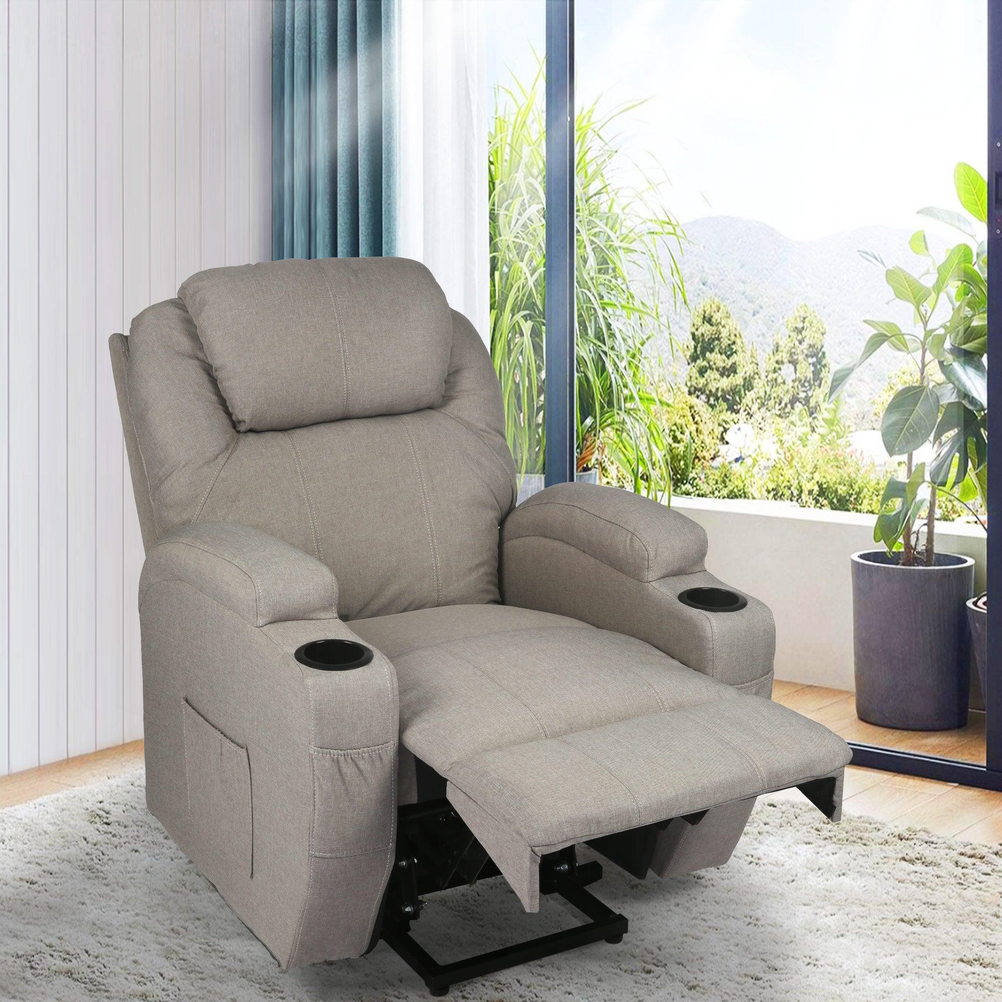 Electric Power Lift Leather Sofa Power Reclining Massage Chair for Elderly with Massage and Heat, Grey - Bosonshop