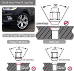 Set of 20 M12x1.5 Black Lug Nuts with Cone Seat, for Ford Focus Chevrolet Trailblazer S10 GMC Aftermarket Wheel