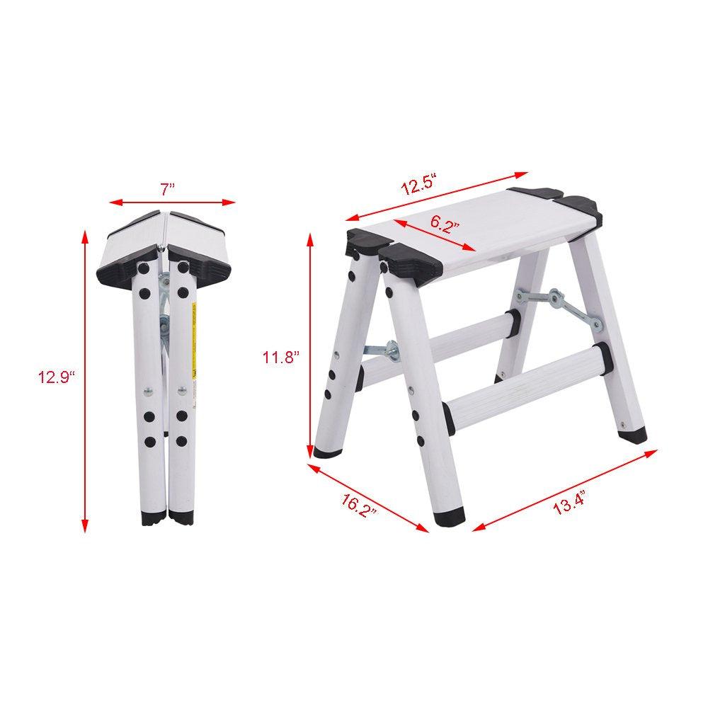 Bosonshop Aluminum 2-Step Stool Folding Double Sided Step Ladder Anti-Slip Sturdy, Capacity 220 lbs