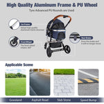3 in 1 Foldable Aluminum Alloy Frame Pet Stroller with Detachable Carrier & Cup Holder, Up to 33 lbs
