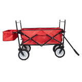 Bosonshop Outdoor Folding Wagon Collapsible Utility Cart with Removable Canopy and Storage Basket Red