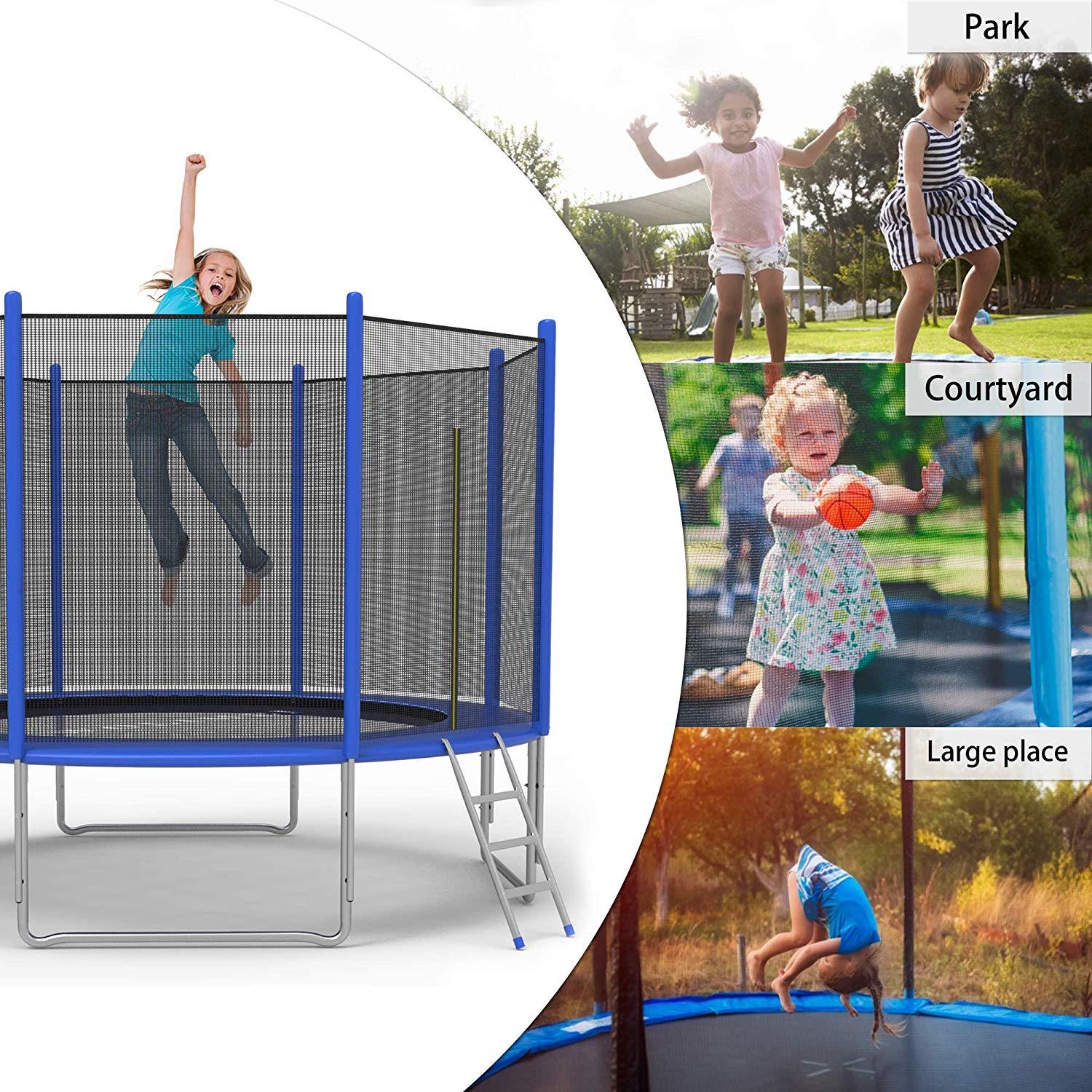 12 FT Trampoline For Kids And Family Outdoor Trampoline With Safety Enclosure Net, Ladder And Spring Cover - Backyard Bounce Jump Have Fun - Bosonshop