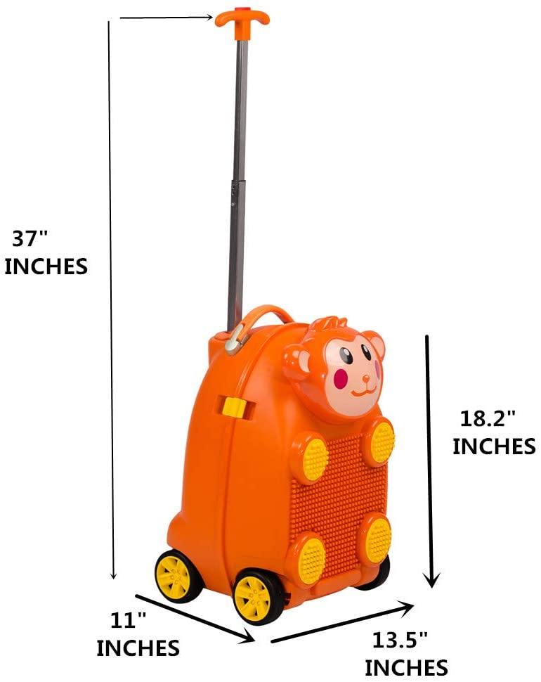 Toddler Suitcase, Kids Hard Case Shell Rolling Carry On Luggage with Blocks, Monkey - Bosonshop