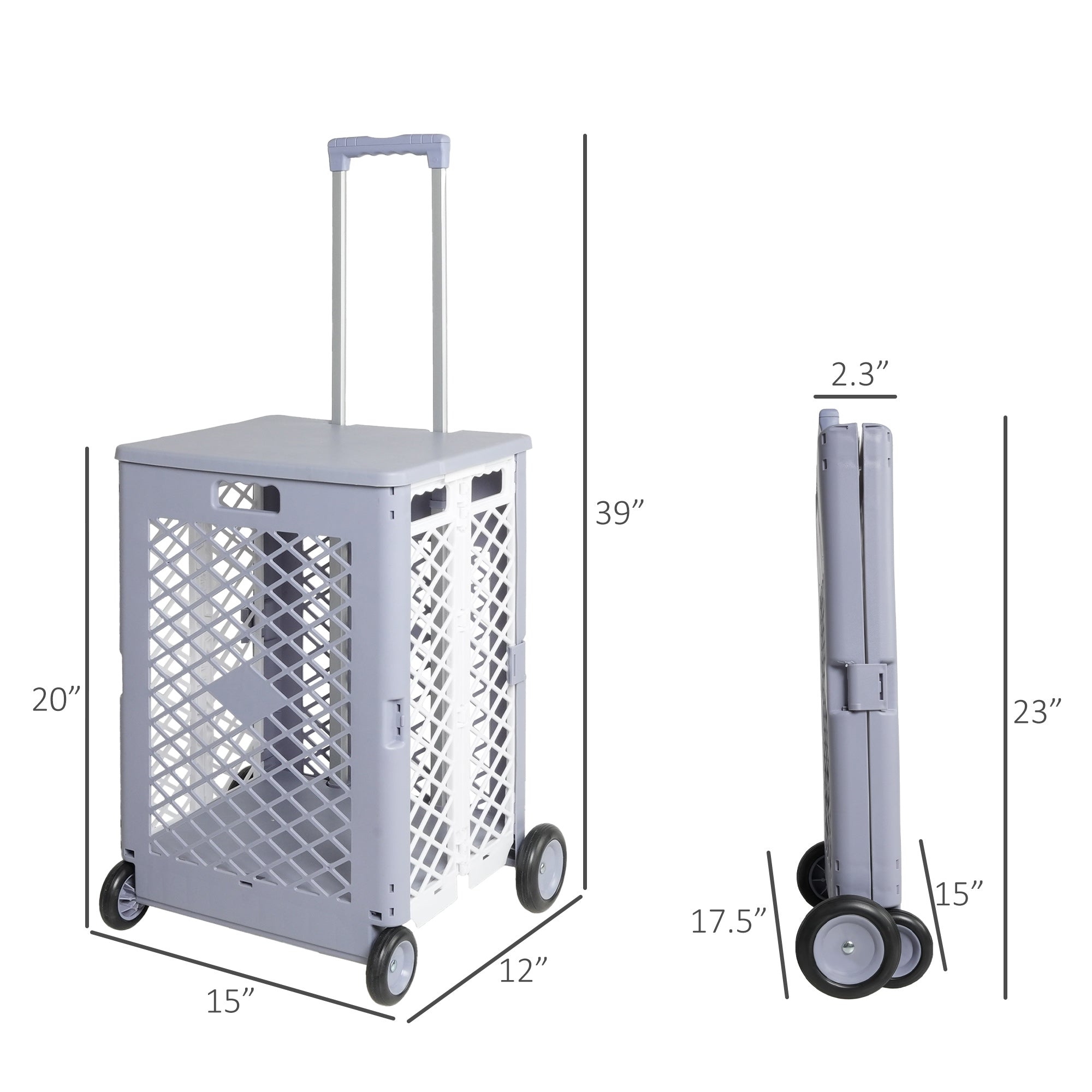 55L Foldable Mesh Rolling Cart with Wheels Utility Tools Rolling Crate w/ Telescopic Handle, Gray