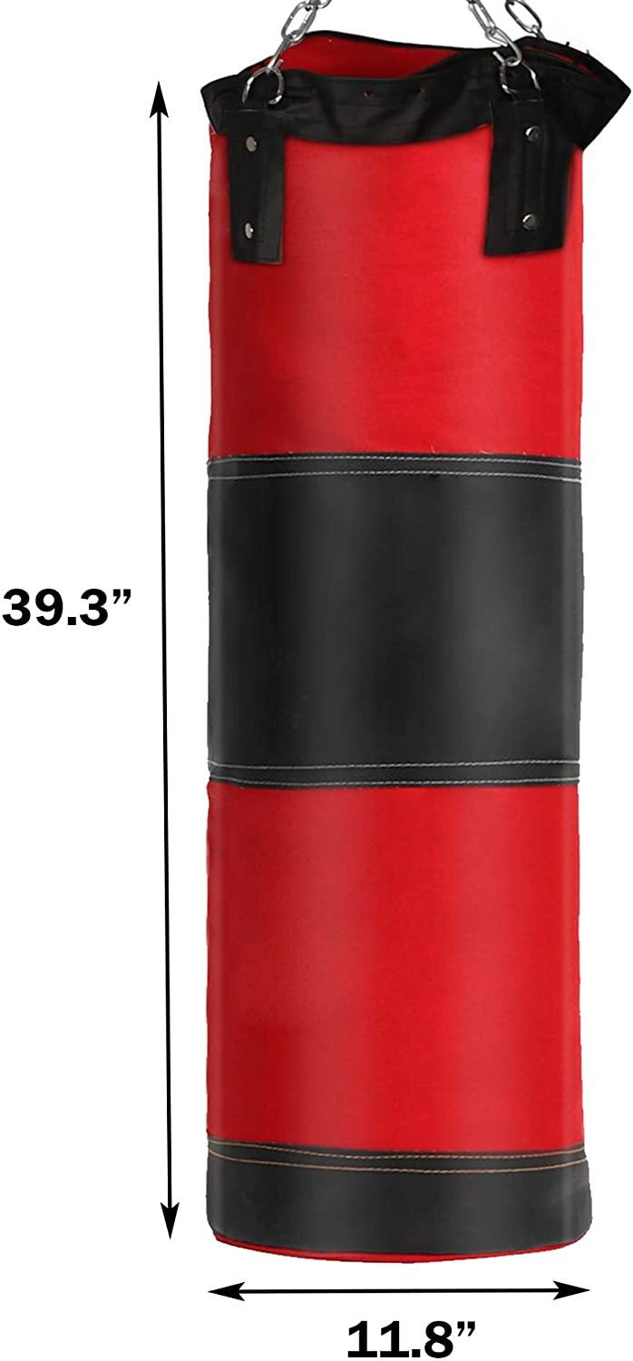 Punching Heavy Bag Workout Hanging Boxing Bag Empty with Chain for Fitness Muay Thai Training (Red) - Bosonshop