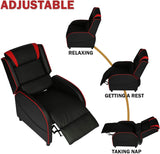 Racing Recliner Chair PU Leather Single Sofa Adjustable Gaming Style Seating Recliner Sofa Living Room Recliner, Red - Bosonshop