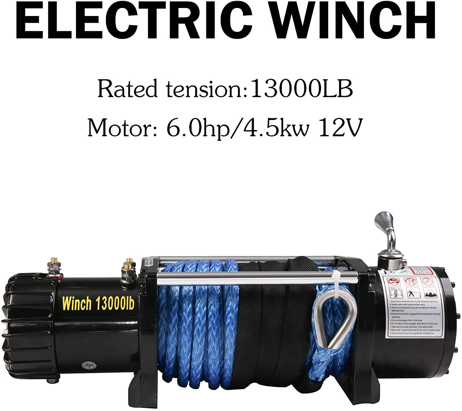 13000lbs Electric Winch 12V DC ATV Winch, Synthetic Rope with Wireless Handheld Remote, Waterproof - Bosonshop