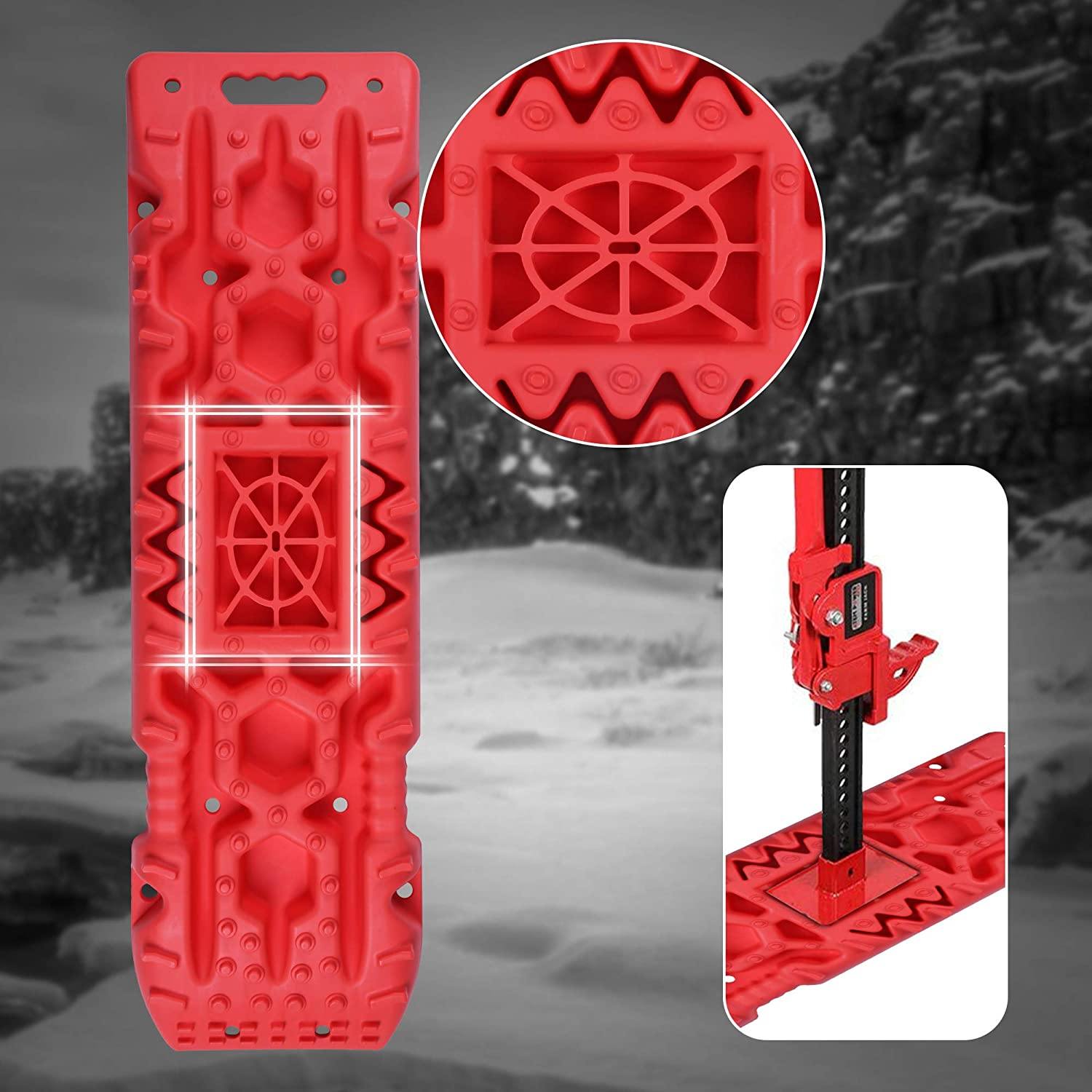 2 Pack Traction Boards with Jack Lift Base,Recovery Track Traction Mat for 4WD SUV, Jeep Tire Traction Tool Suitable for Mud, Sand, Snow, Ice Red - Bosonshop