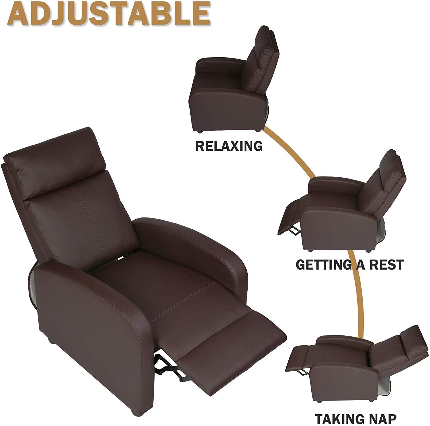 Recliner Chair PU Leather Single Sofa Adjustable Home Theater Seating Recliner Sofa for Living Room & Bedroom, Brown - Bosonshop