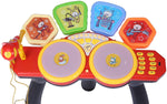 Kids Electronic Toy Drum Set with 1 Stool, Adjustable Microphone and Drum Sticks, Musical Instruments Playset Toys with Sounds and Lights - Bosonshop