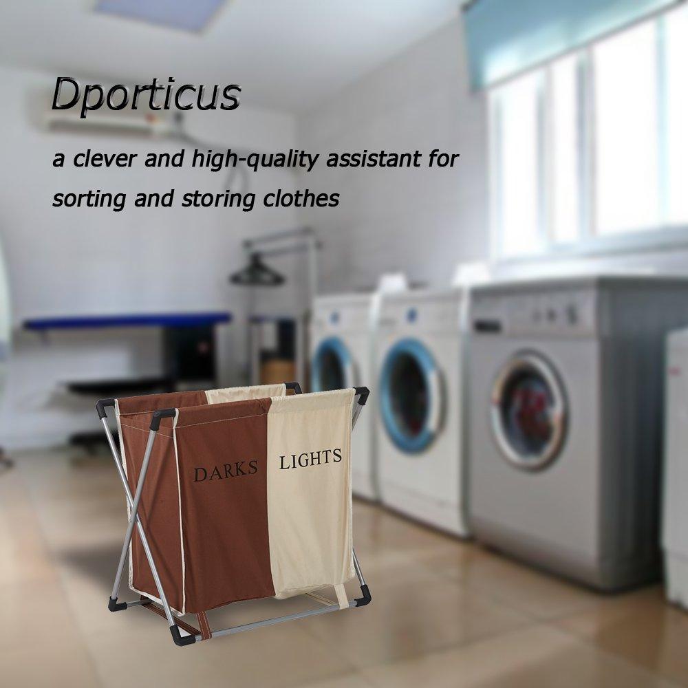 Bosonshop Double Basket Floding Laundry Hamper with X-Frame for Apartment Home College Use