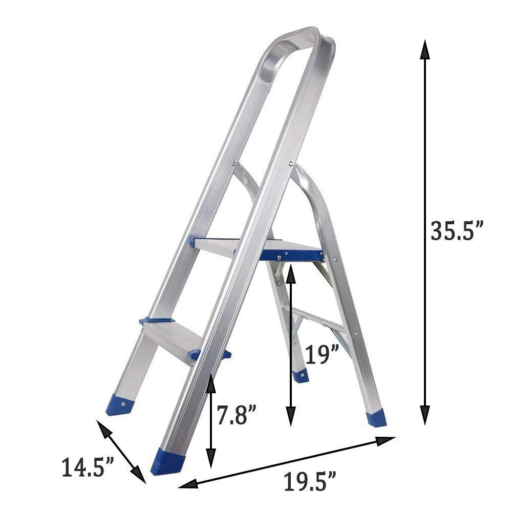 Bosonshop Foldable Household Aluminium 2 Step Ladder Silver For Kithcen, Garage Strong and durable