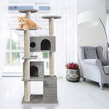 53.9" Cat Tower Scratching Post Activity Tree House - Grey - Bosonshop