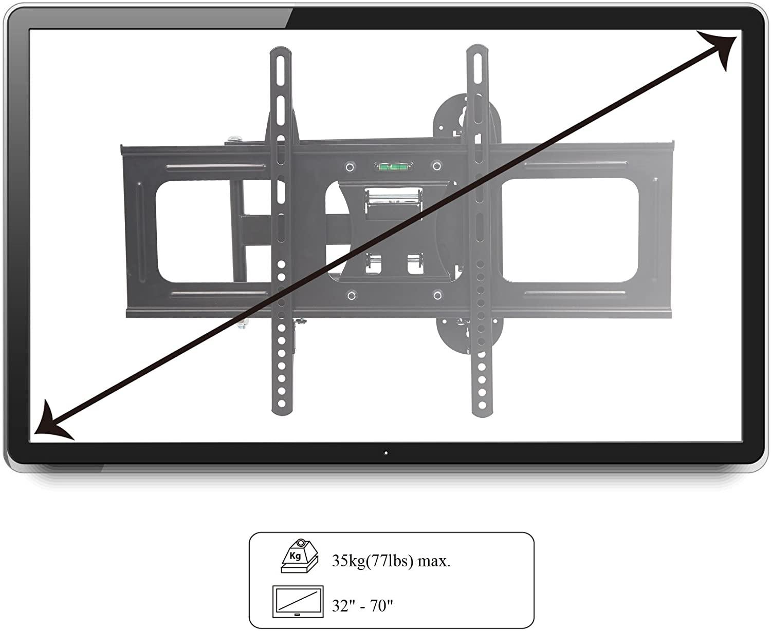 TV Wall Mount for 32-70 inch TV Adjustable TV Holder Up to VESA 600X400mm, Max load 77lbs, Tilt -10°/+5° , Black - Bosonshop