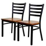 Bosonshop 2 Packs Ladder Back Dining Chairs Metal Leg Side Chairs with Wood Seat, Black