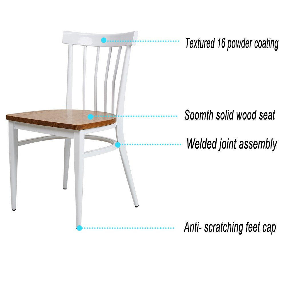 Bosonshop School House Back Metal Restaurant Chair -Solid Wood Seat and Metal Legs,Set of 2